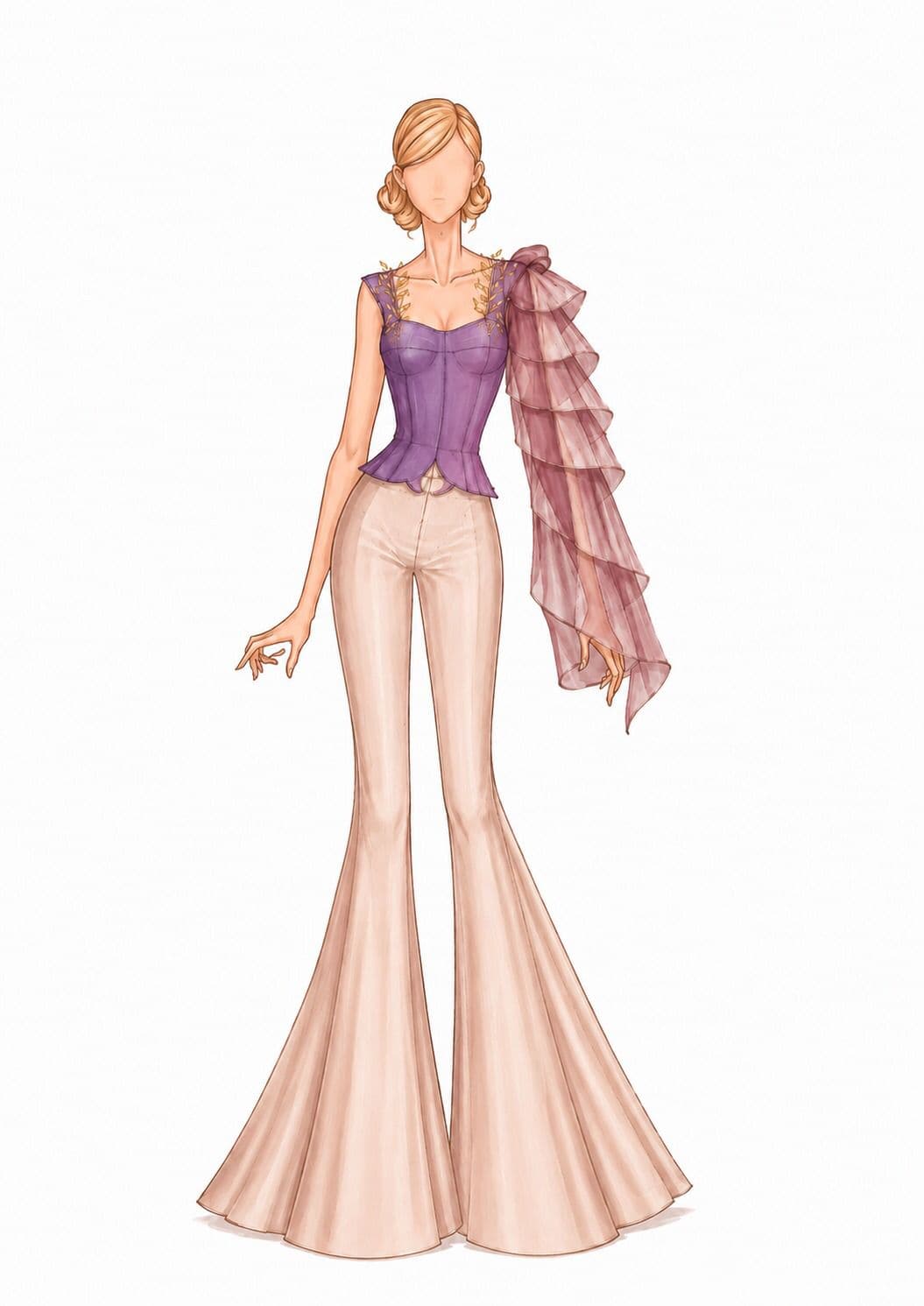 Corset & Flare Trousers — hand-drawn croquis