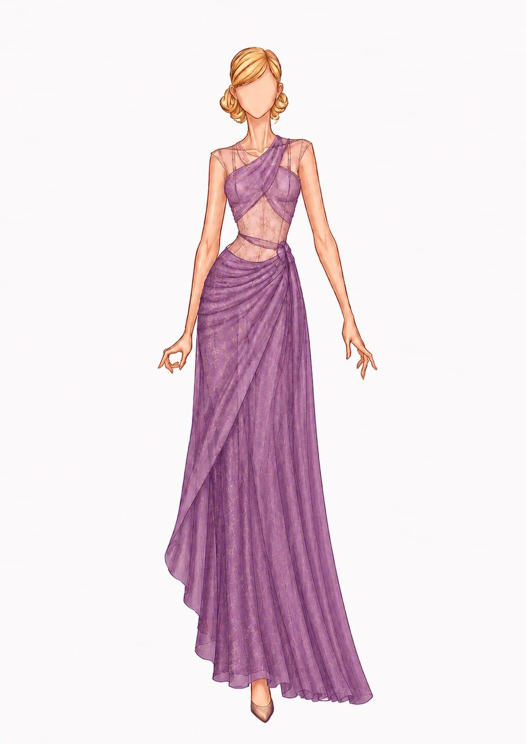 The Wrap Gown — hand-drawn croquis